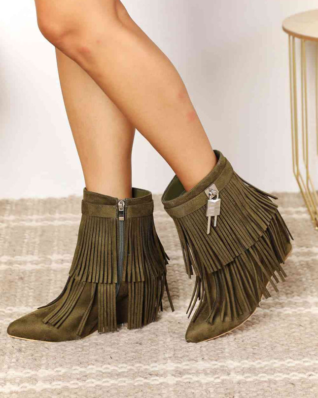 Legend Women's Tassel Wedge Heel Ankle Booties