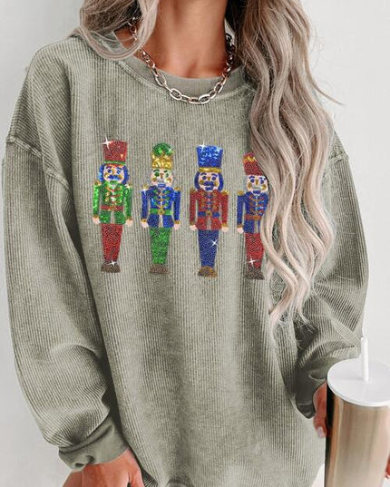 Sequin Nutcracker Drop Shoulder Sweatshirt