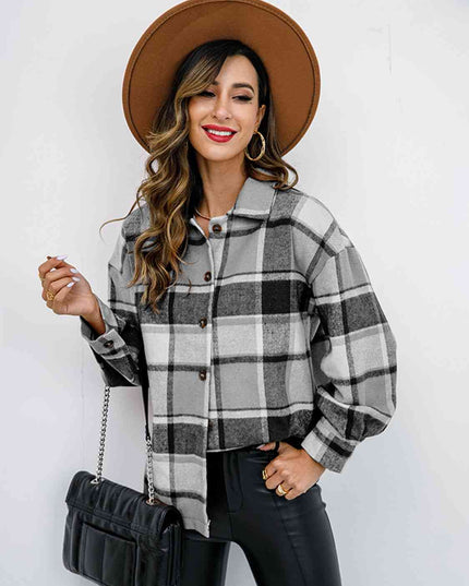 Plaid Button Up Collared Neck Jacket