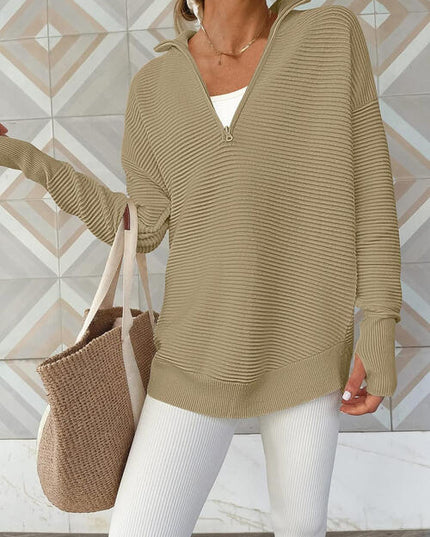 Half Zip Long Sleeve Knit Top