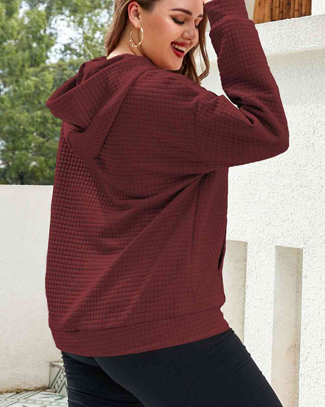 Plus Size Front Pocket Long Sleeve Hoodie