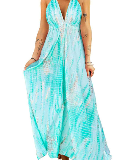 Tie-Dye Halter Neck Maxi Dress