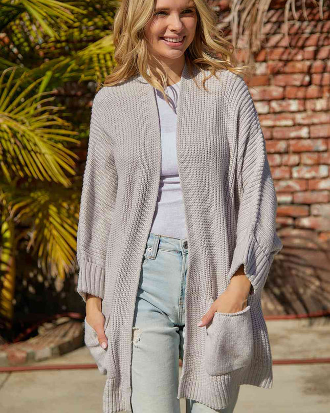 Waffle-Knit Long Sleeve Cardigan with Pocket