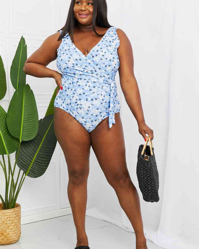 Marina West Swim Full Size Float On Ruffle Faux Wrap One-Piece in Blossom Blue
