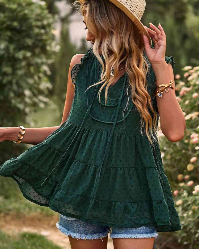 Swiss Dot Ruffle Shoulder Tiered Top