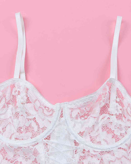 Lace-Up Frill Trim Lingerie Set