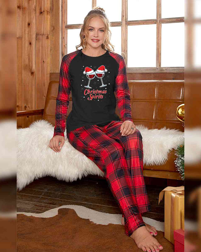CHRISTMAS SPIRITS Graphic Top and Plaid Pants Set