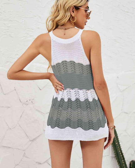 Color Block Round Neck Sleeveless Tunic Knit Top