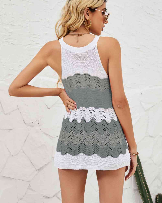 Color Block Round Neck Sleeveless Tunic Knit Top