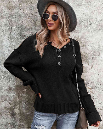 Buttoned Exposed Seam Knit Top