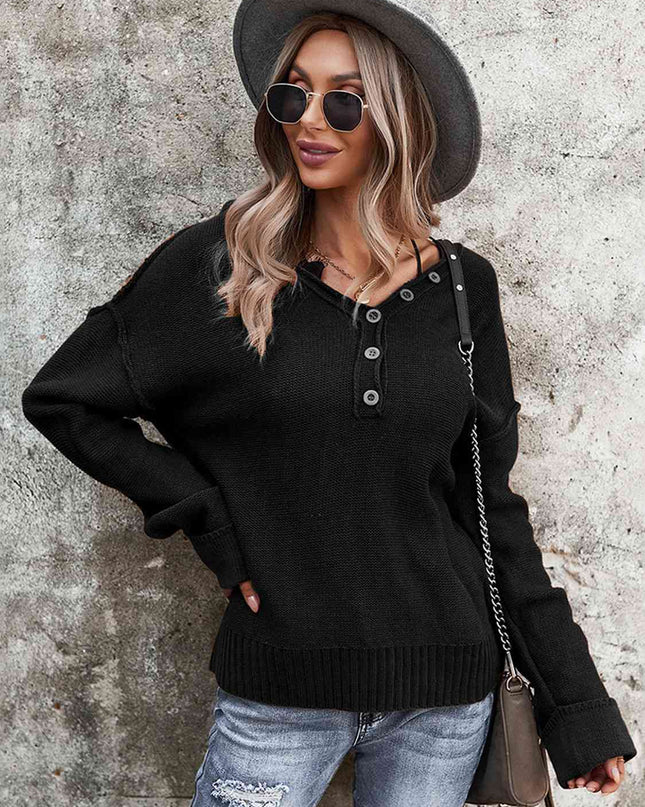 Buttoned Exposed Seam Knit Top