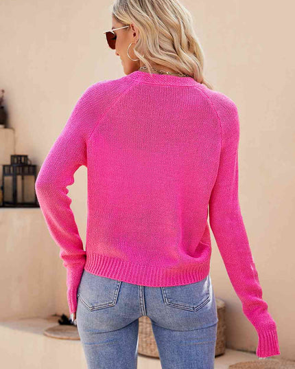 Button Up V-Neck Long Sleeve Cardigan