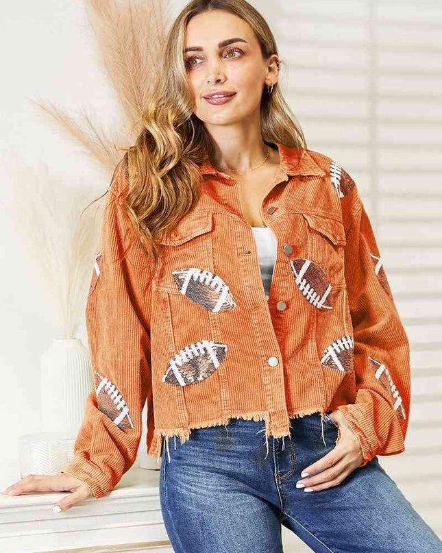 Football Patch Raw Hem Shacket