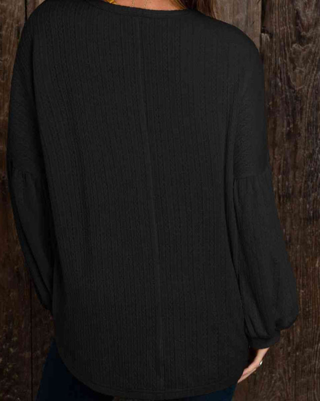 Round Neck Long Sleeve Ruched Blouse