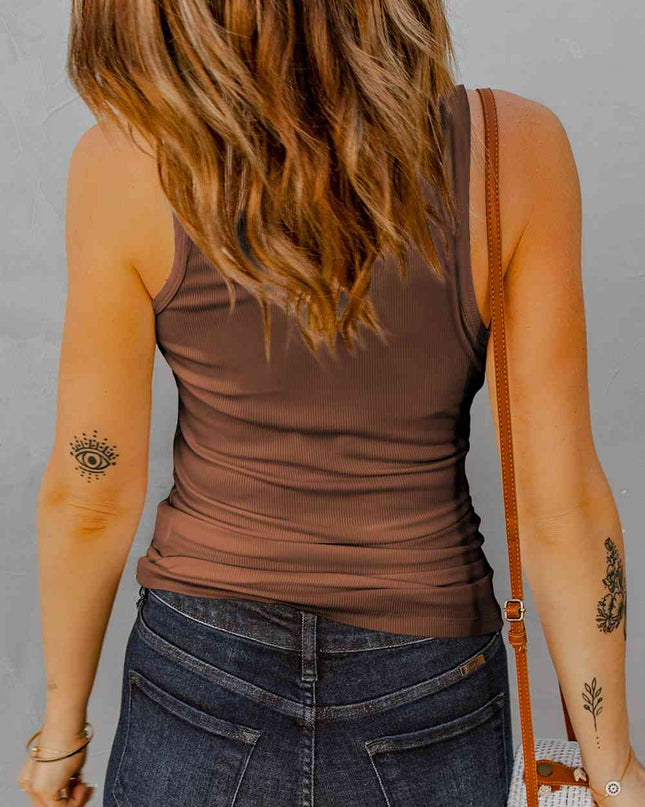 Notched Neck Ribbed Tank Top