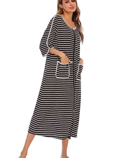 Round Neck Three-Quarter Sleeve Midi Night Dress