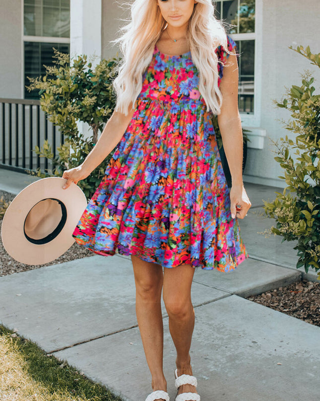 Round Neck Cap Sleeve Mini Dress