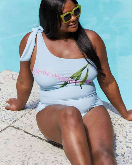 Marina West Swim Vacay Mode One Shoulder Swimsuit in Pastel Blue