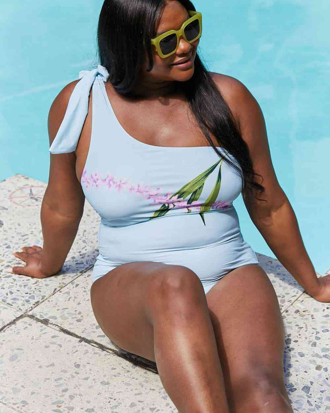 Marina West Swim Vacay Mode One Shoulder Swimsuit in Pastel Blue