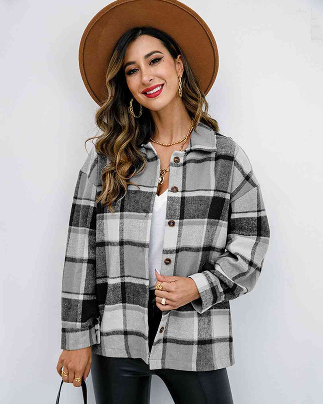 Plaid Button Up Collared Neck Jacket