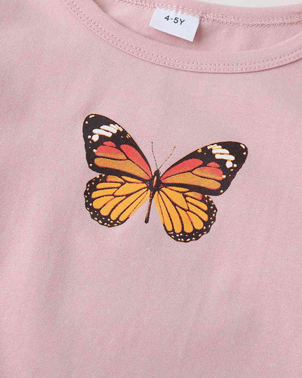 Round Neck Butterfly Graphic Long Sleeve T-Shirt