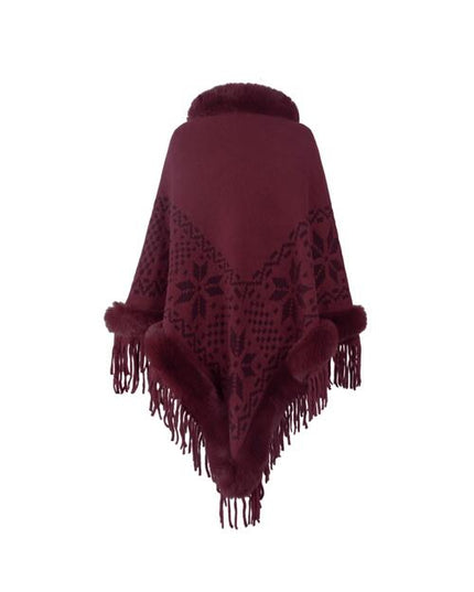 Fringe Geometric Cape Sleeve Poncho