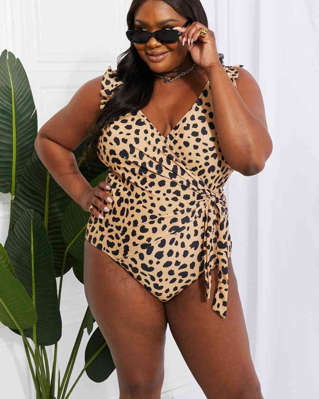 Marina West Swim Full Size Float On Ruffle Faux Wrap One-Piece in Leopard