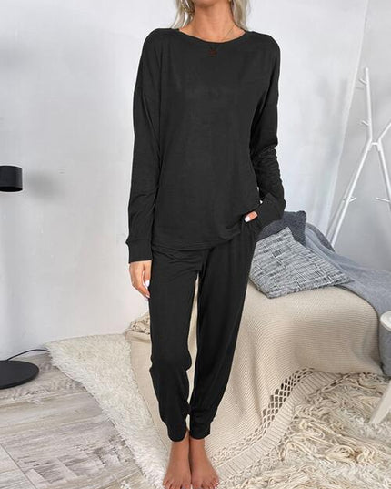 Round Neck Top and Drawstring Pants Lounge Set