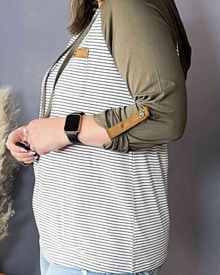 Plus Size Striped Long Sleeve Hoodie