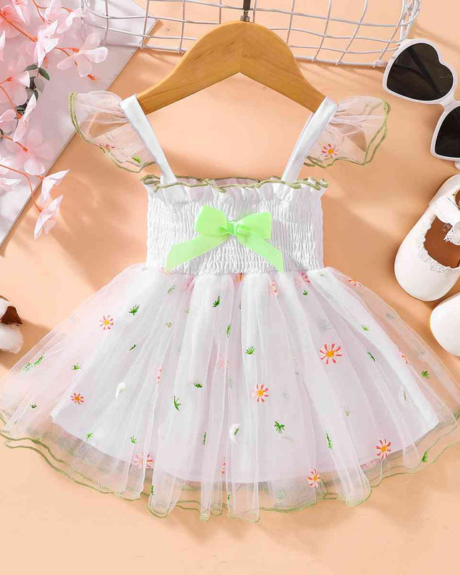 Embroidered  Square Neck Smocked Dress