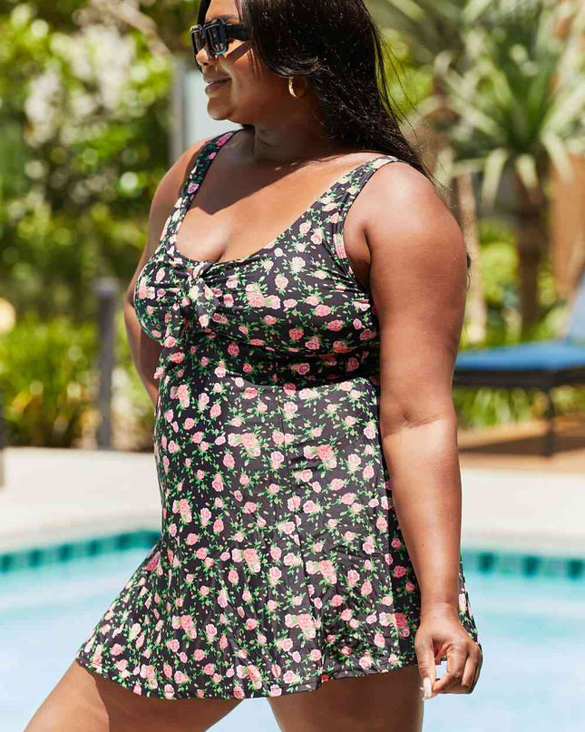 Marina West Swim Full Size Clear Waters Swim Dress in Black Roses
