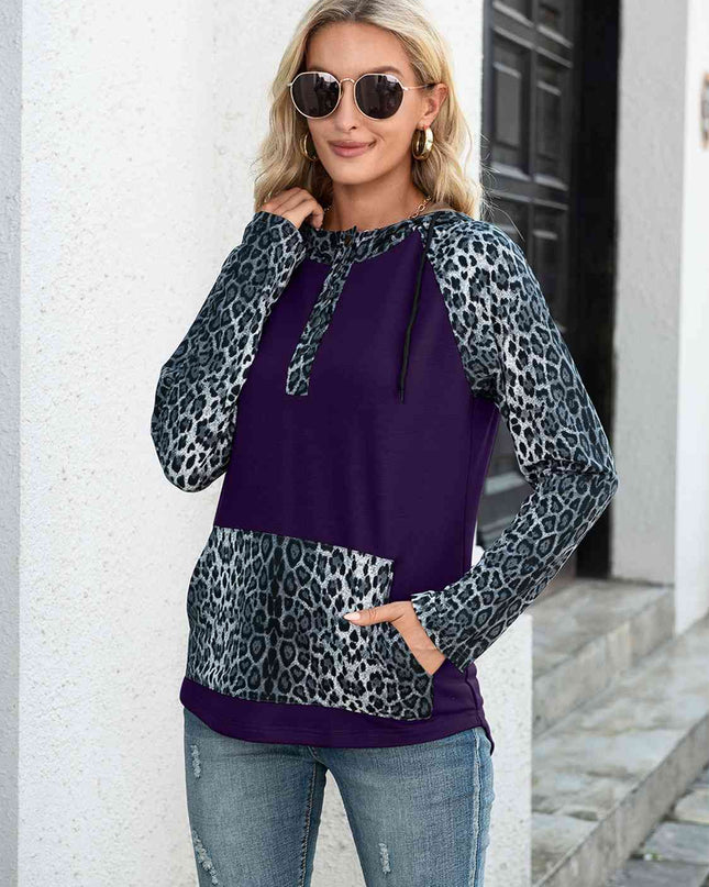 Leopard Raglan Sleeve Hoodie