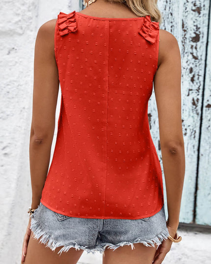Swiss Dot Shoulder Detail V-Neck Tank