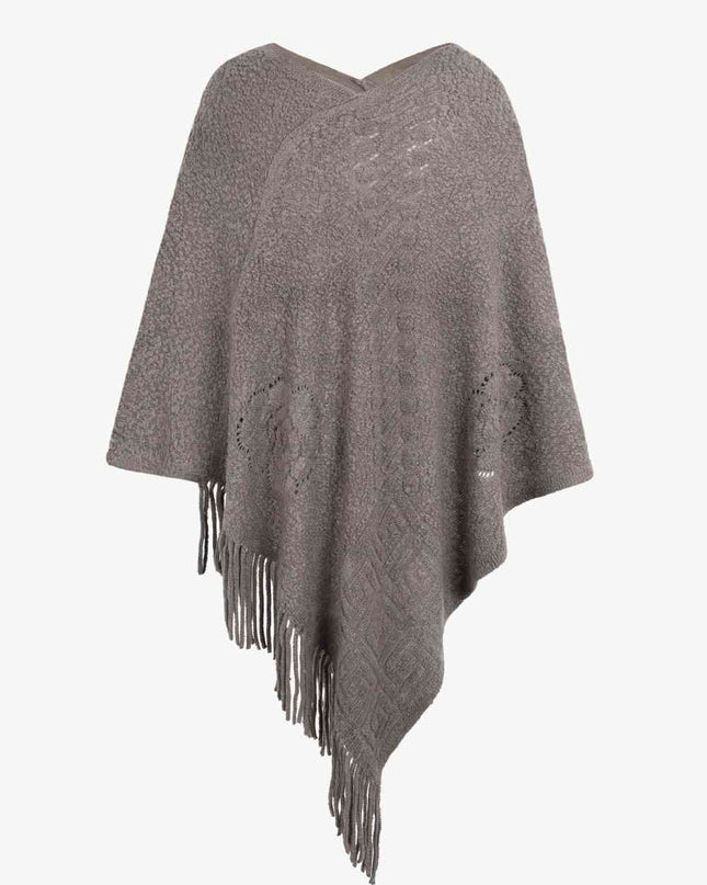 Pearl Trim Fringe Hem Poncho