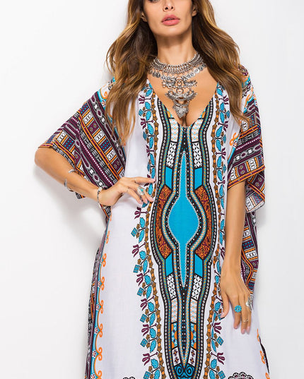 Printed V-Neck Side Slit Maxi Dress