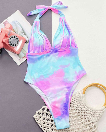 Tie-Dye Halter Neck One-Piece Swimsuit