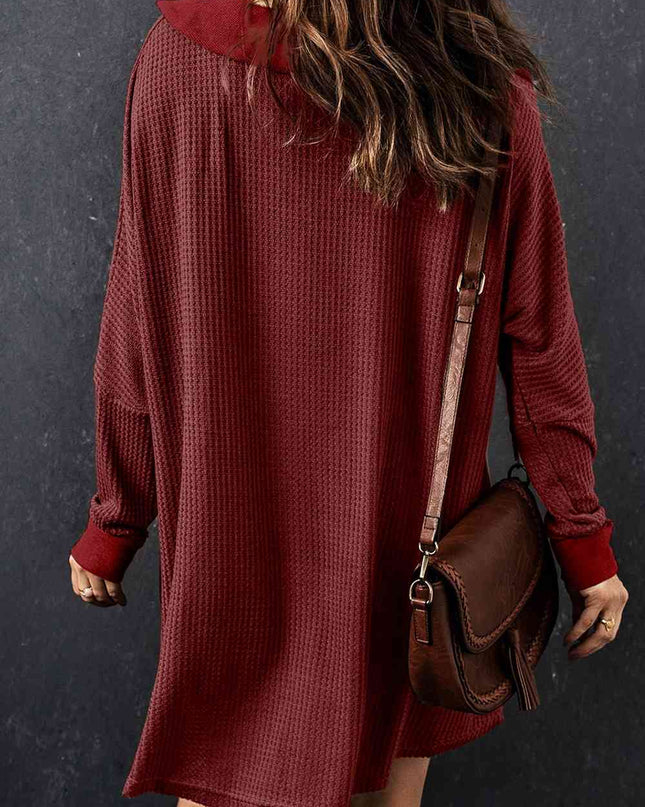 Waffle Knit Buttoned Long Sleeve Top with Breast Pocket