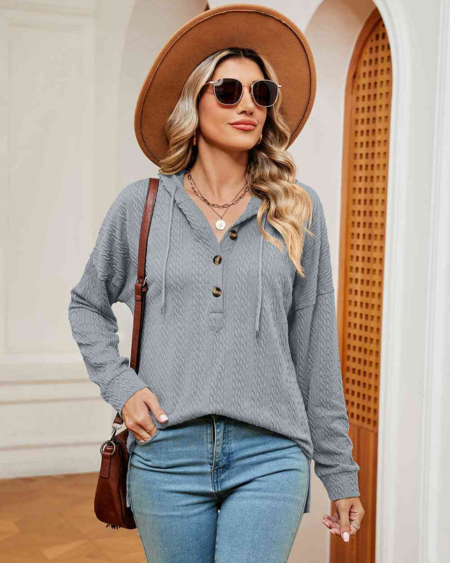 Half-Button Dropped Shoulder Hoodie