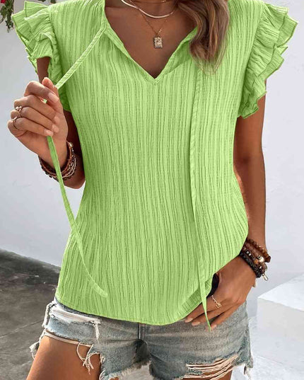 Textured Tie Neck Butterfly Sleeve Blouse