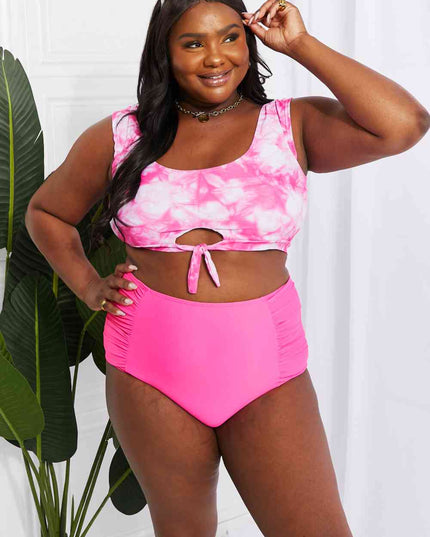 Marina West Swim Sanibel Crop Swim Top and Ruched Bottoms Set in Pink
