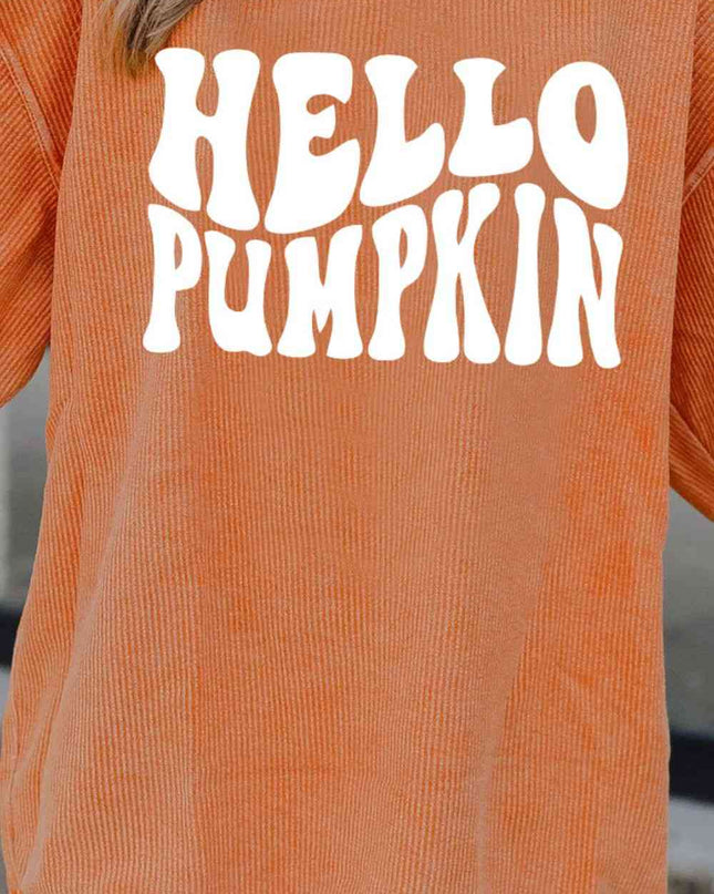 Round Neck Dropped Shoulder HELLO PUMPKIN Graphic Sweatshirt