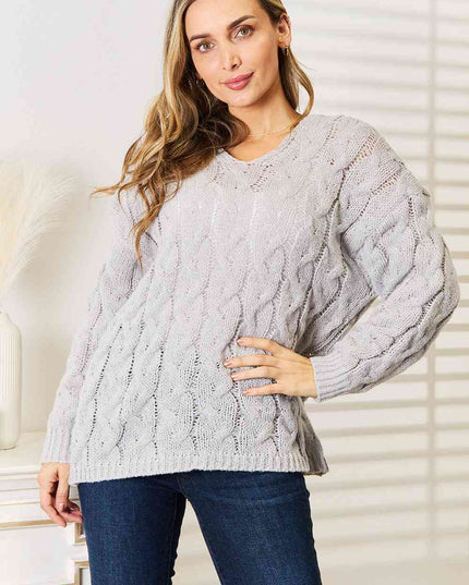 Woven Right Cable-Knit Hooded Sweater