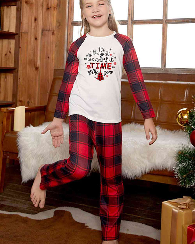 Slogan Graphic Top and Plaid Pants Set