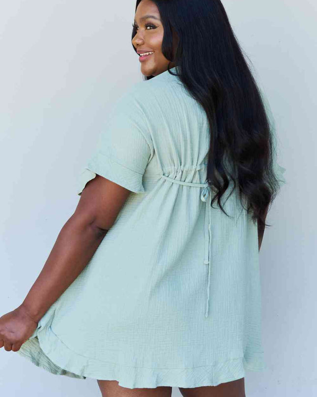 Ninexis Out Of Time Full Size Ruffle Hem Dress with Drawstring Waistband in Light Sage