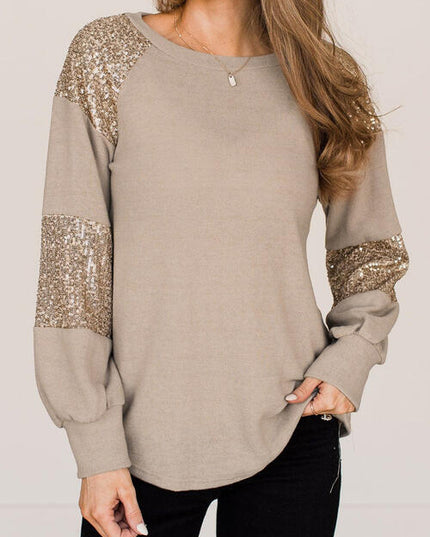 Sequin Round Neck Long Sleeve T-Shirt