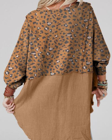 Textured Leopard Dropped Shoulder Blouse