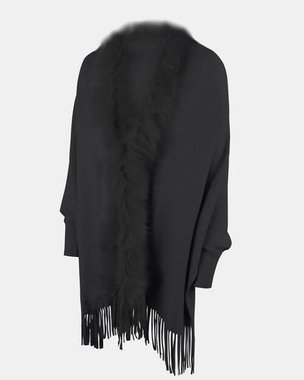 Fringe Open Front Long Sleeve Poncho