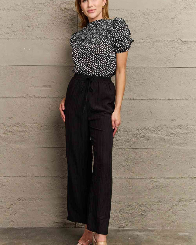 Printed Round Neck Puff Sleeve Blouse