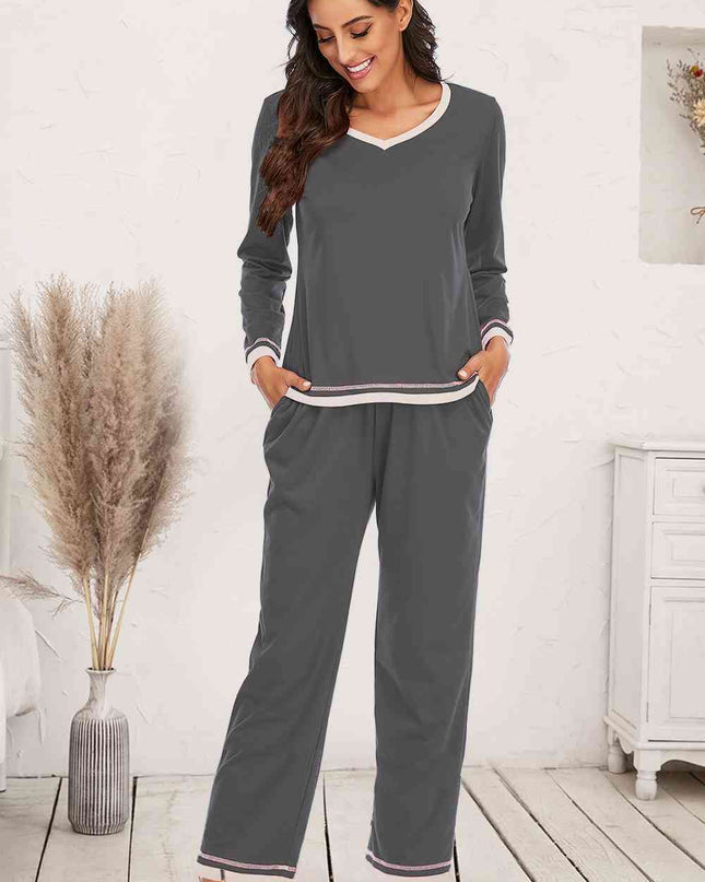 V-Neck Top and Pants Lounge Set