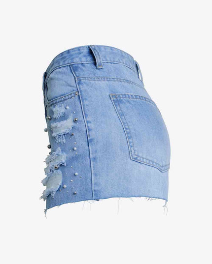 Full Size Distressed Bead Denim Shorts